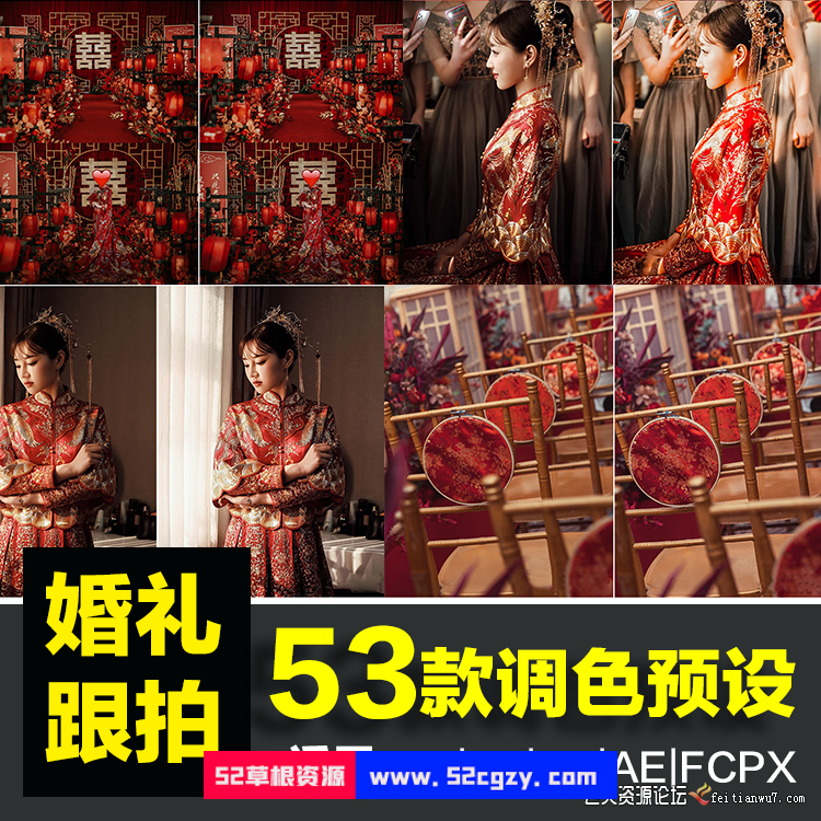 53款中国红中式婚礼跟拍人像LR调色预设手机PR达芬奇LUT预设 LR预设 第1张