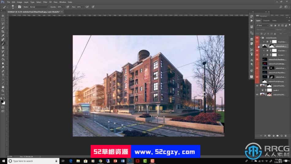 【中文字幕】Photoshop建筑后期渲染图处理视频教程 PS教程 第8张