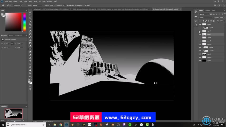 游戏概念艺术环境场景黑白素描数字绘画视频教程 CG 第9张