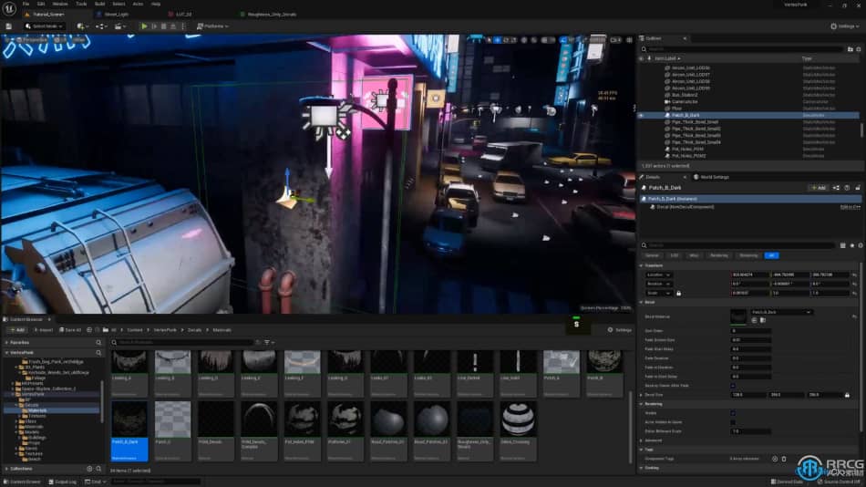 [Unreal Engine] UE5虚幻引擎赛博朋克风格城市街道场景完整制作视频教程 UE 第16张